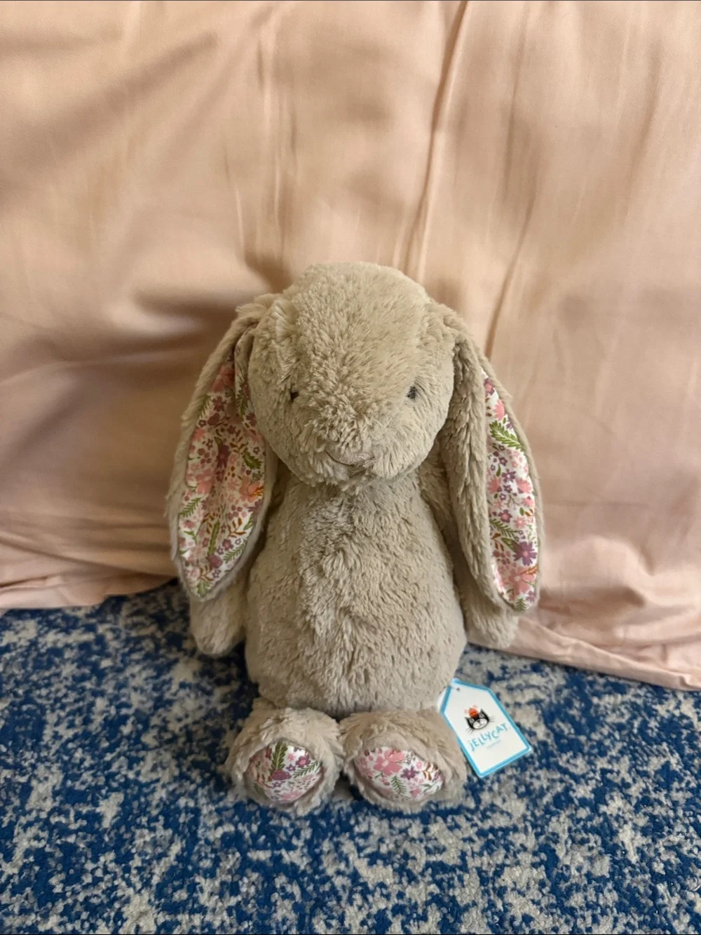 Jellycat Blossom Beige Plush Bunny with Floral Inner Ears